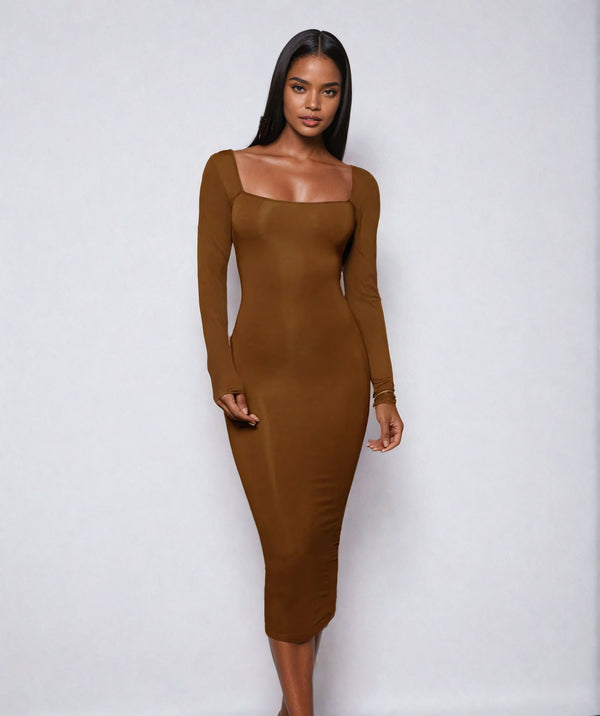 Elara Bodycon Dress - Brown